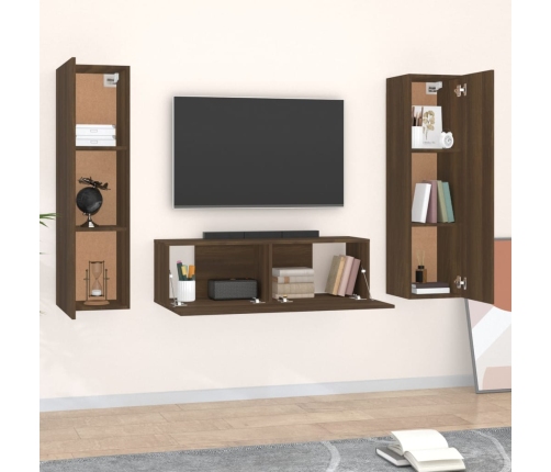 Set de muebles para TV 3 pzas madera contrachapada roble marrón