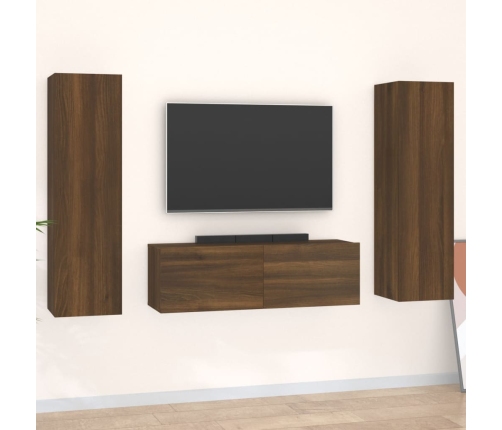 Set de muebles para TV 3 pzas madera contrachapada roble marrón