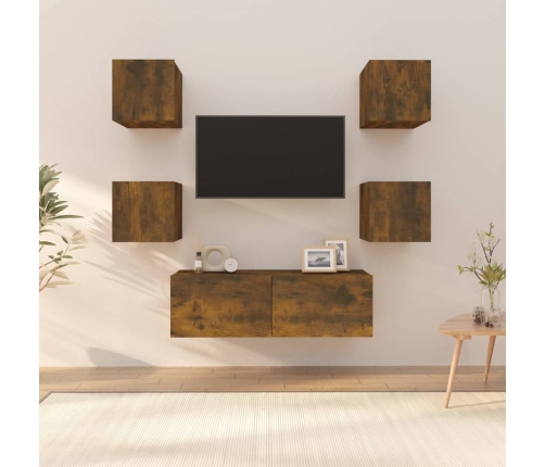 Juego de muebles de pared para TV contrachapado roble ahumado