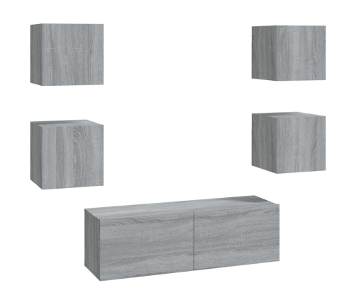 Juego de muebles de pared para TV contrachapado gris Sonoma