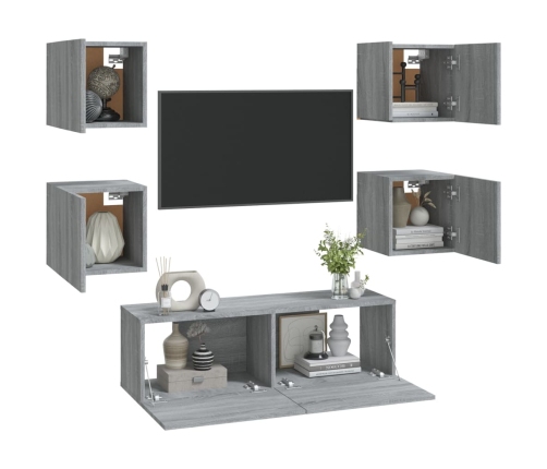 Juego de muebles de pared para TV contrachapado gris Sonoma