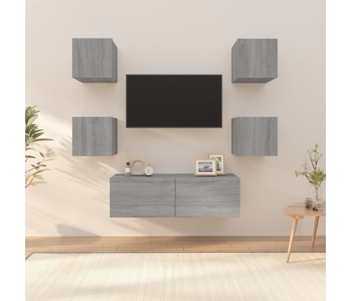 Juego de muebles de pared para TV contrachapado gris Sonoma