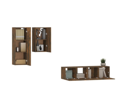 vidaXL Set de muebles de TV 4 pzas madera contrachapada roble ahumado