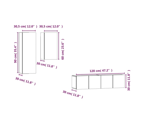 vidaXL Set de muebles de TV 4 pzas madera contrachapada roble ahumado