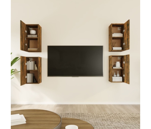 Mueble TV 4 uds madera contrachapada roble ahumado 30,5x30x60cm