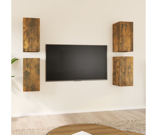 Mueble TV 4 uds madera contrachapada roble ahumado 30,5x30x60cm