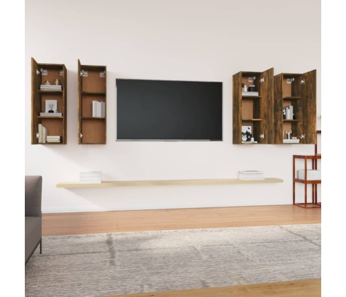 Mueble TV 4 uds madera contrachapada roble ahumado 30,5x30x90cm