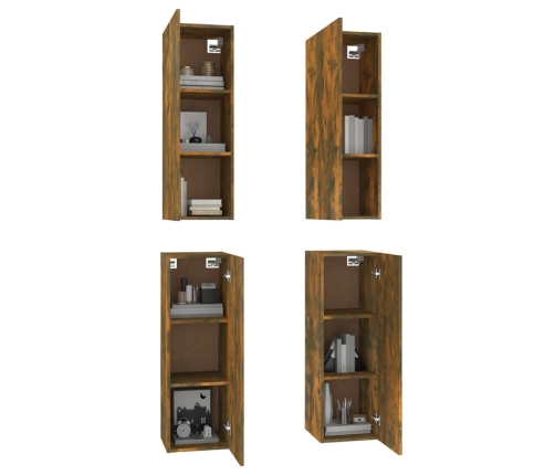 Mueble TV 4 uds madera contrachapada roble ahumado 30,5x30x90cm