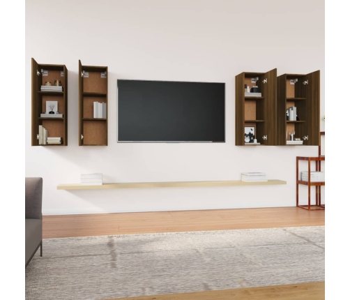 Muebles TV 4 uds madera contrachapada marrón roble 30,5x30x90cm