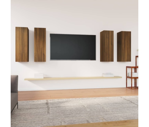 Muebles TV 4 uds madera contrachapada marrón roble 30,5x30x90cm