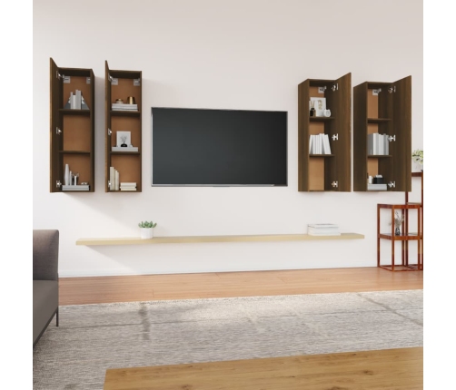 vidaXL Mueble TV 4 uds madera contrachapada marrón roble 30,5x30x110cm