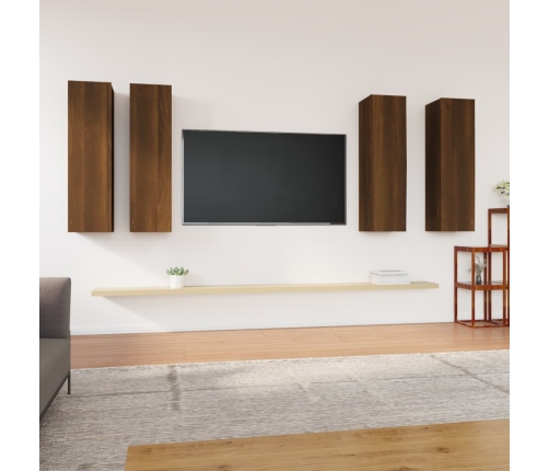 vidaXL Mueble TV 4 uds madera contrachapada marrón roble 30,5x30x110cm