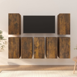 Muebles para TV 7 uds contrachapado roble ahumado 30,5x30x60 cm