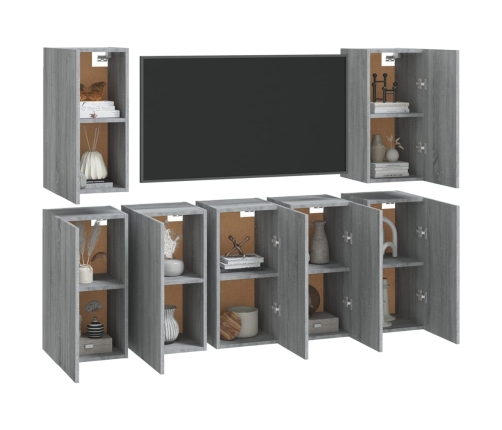 vidaXL Muebles para TV 7 uds contrachapado gris Sonoma 30,5x30x60 cm