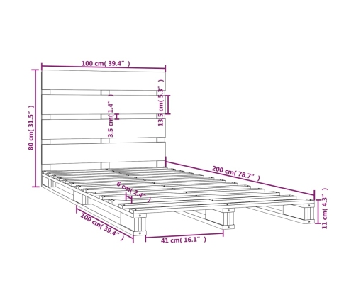 Estructura de cama sin colchón madera maciza de pino 100x200 cm