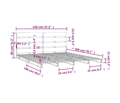 Estructura de cama sin colchón madera de pino maciza 120x200 cm