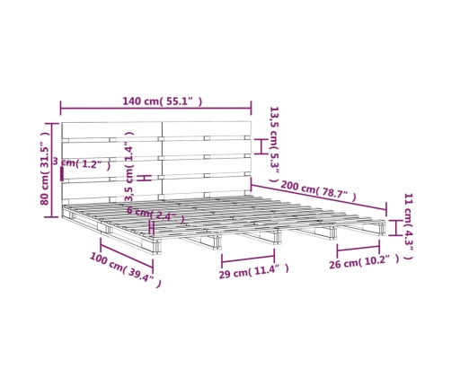 Estructura de cama sin colchón madera de pino blanca 140x200 cm