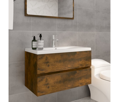 Mueble de baño con lavabo madera contrachapada roble ahumado