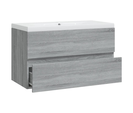 Mueble de baño con lavabo madera contrachapada gris Sonoma