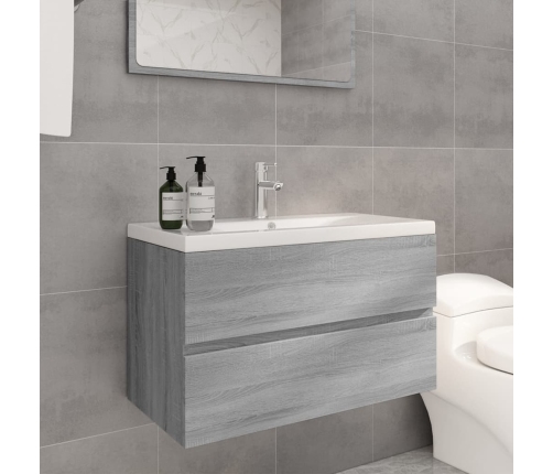 Mueble de baño con lavabo madera contrachapada gris Sonoma