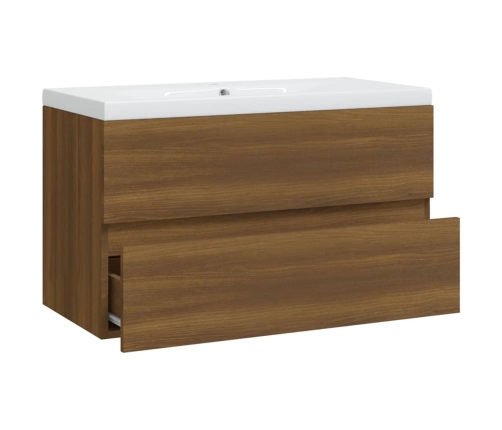 Mueble de baño con lavabo madera contrachapada marrón roble