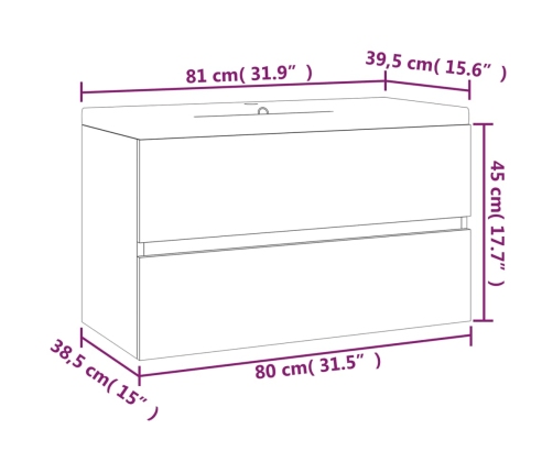 Mueble de baño con lavabo madera contrachapada marrón roble
