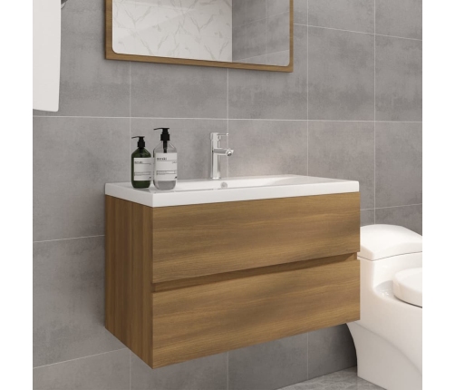 Mueble de baño con lavabo madera contrachapada marrón roble