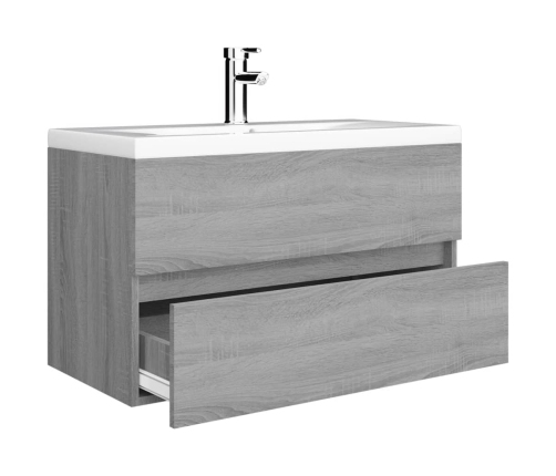 Mueble de baño con lavabo madera contrachapada gris Sonoma