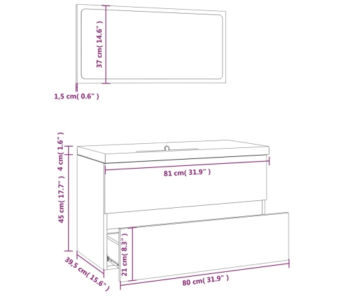 Set de muebles de baño madera contrachapada color roble ahumado