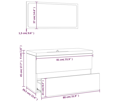 Set de muebles de baño madera contrachapada gris Sonoma