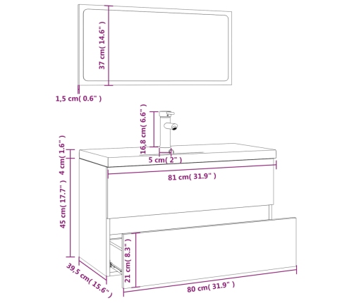 Set de muebles de baño madera contrachapada color roble ahumado