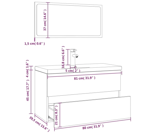 Set de muebles de baño madera contrachapada gris Sonoma