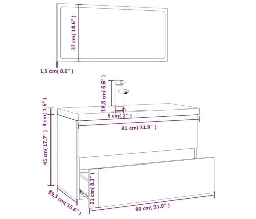 Set de muebles de baño madera contrachapada marrón roble