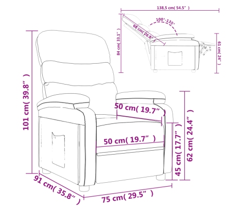 Sillón reclinable de cuero sintético negro