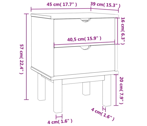 vidaXL Mesita de noche OTTA madera maciza de pino 45x39x57 cm