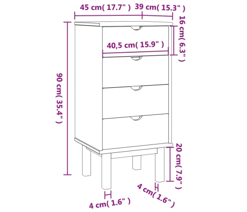 Cajonera OTTA madera maciza de pino 45x39x90 cm