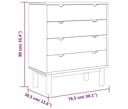 Cajonera OTTA madera maciza de pino 76,5x39,5x90 cm