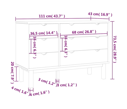 Cajonera OTTA madera maciza de pino 111x43x73,5 cm