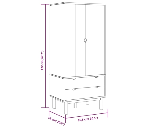 Armario OTTA madera maciza pino marrón y blanco 76,5x53x172 cm