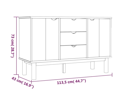 Aparador OTTA madera maciza pino marrón y blanco 113,5x43x73 cm
