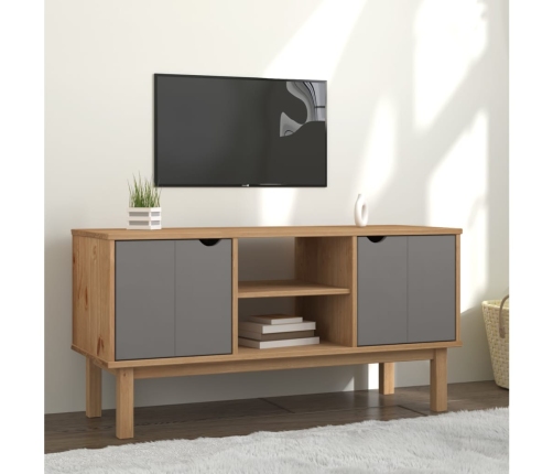 Mueble TV OTTA madera maciza pino marrón y gris 113,5x43x57 cm