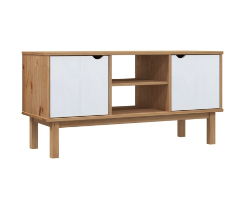 vidaXL Mueble TV OTTA madera maciza pino marrón blanco 113,5x43x57 cm