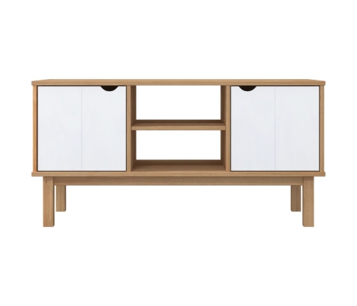 vidaXL Mueble TV OTTA madera maciza pino marrón blanco 113,5x43x57 cm