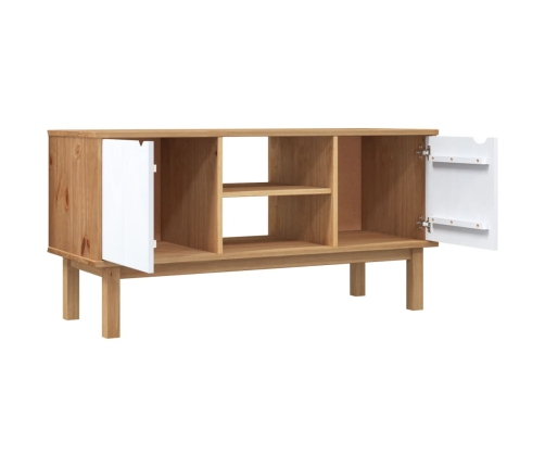 vidaXL Mueble TV OTTA madera maciza pino marrón blanco 113,5x43x57 cm