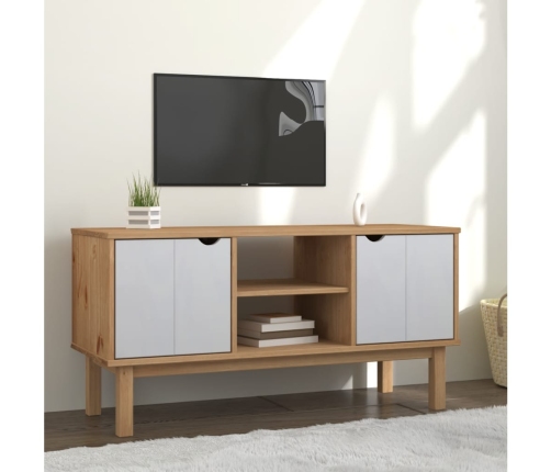 vidaXL Mueble TV OTTA madera maciza pino marrón blanco 113,5x43x57 cm