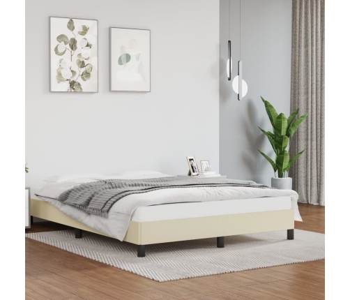 Estructura de cama sin colchón cuero sintético crema 140x190 cm