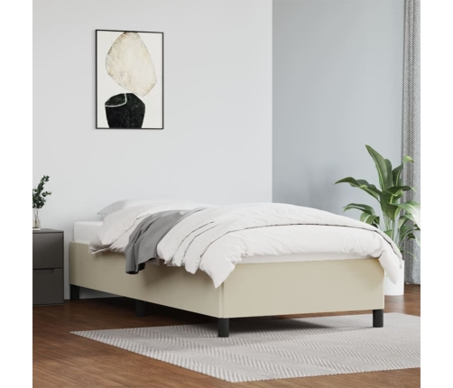 Estructura de cama sin colchón cuero sintético crema 90x190 cm