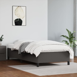 Estructura de cama sin colchón cuero sintético gris 90x200 cm