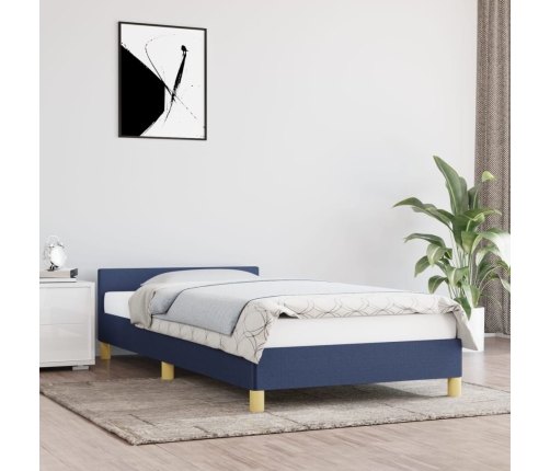 Estructura de cama con cabecero sin colchón tela azul 80x200 cm