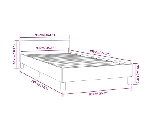 Estructura de cama sin colchón tela gris oscuro 90x190 cm